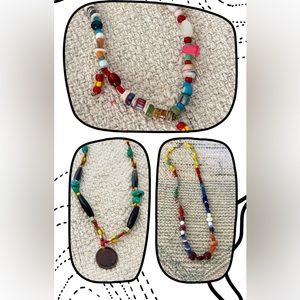 Three handmade unsigned Arizona southwest glass bead and natural stone necklaces